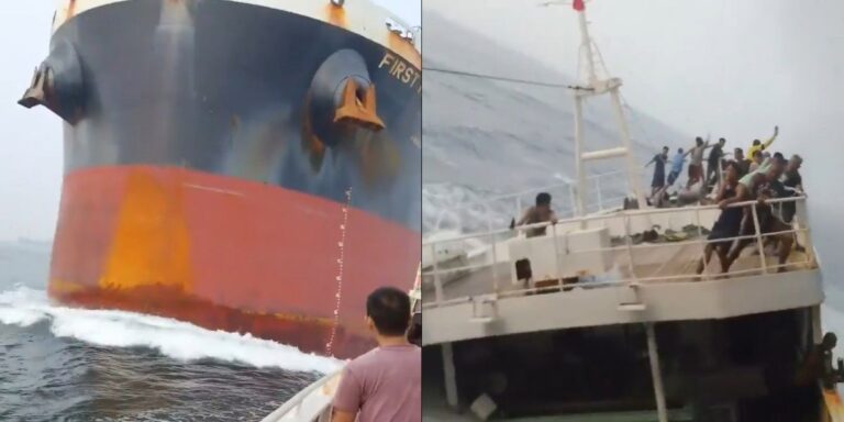 Momenti kur një anije mallrash përplaset me një anije peshkimi – pamjet dramatike tregojnë panikun e krijuar